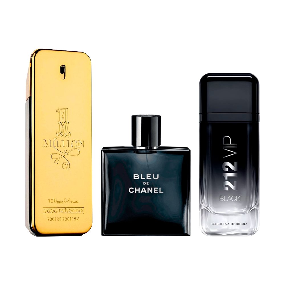 Combo van 3 Herenparfums - 1 Million, Bleu de Chanel en 212 VIP Black [100 ml elk]